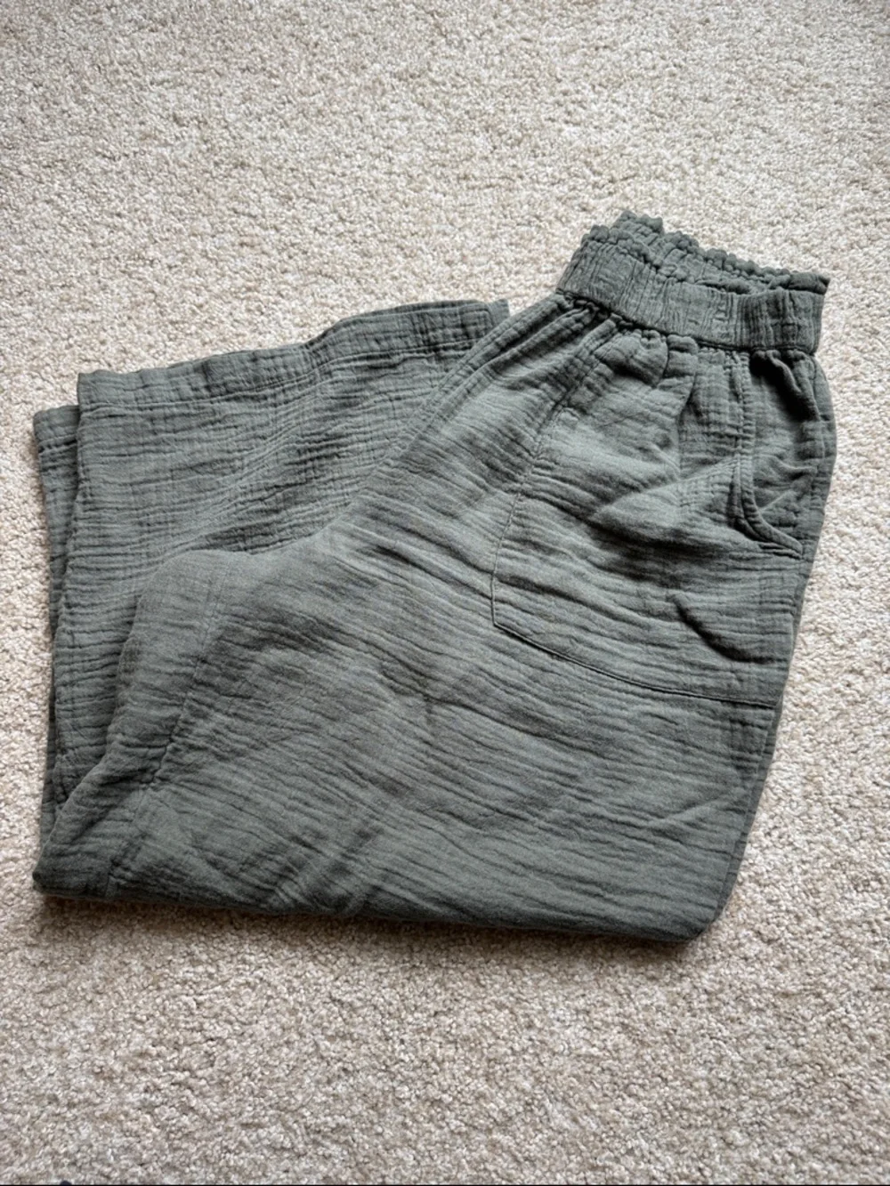 a.n.a Olive Green Wide-Leg Cotton Gauze Pants - Picture 4 of 7